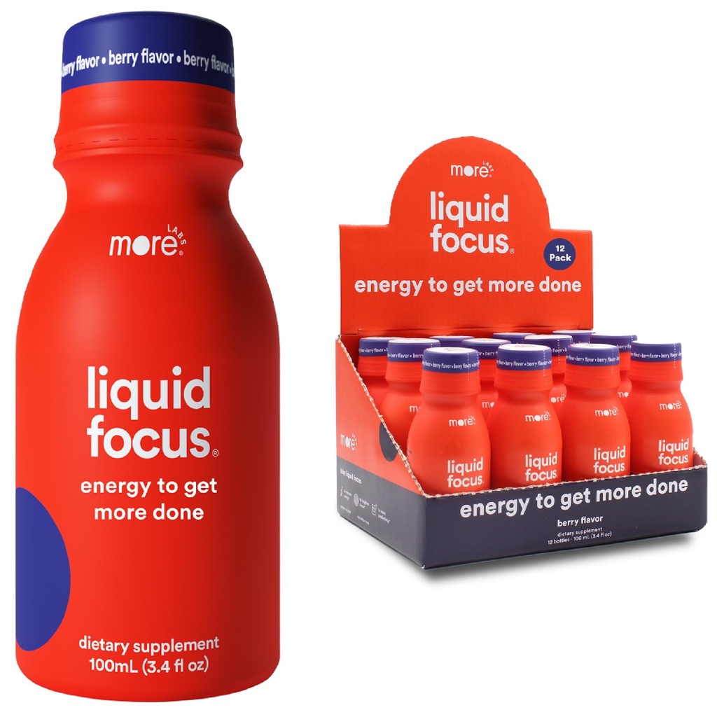 Mai multe Labs Liquid Focus, Nootrop Smart Drink cu puternice antioxidanți și plante adaptogene pentru energie și concentrare, 150mg Cafeina (Pachet de 12)