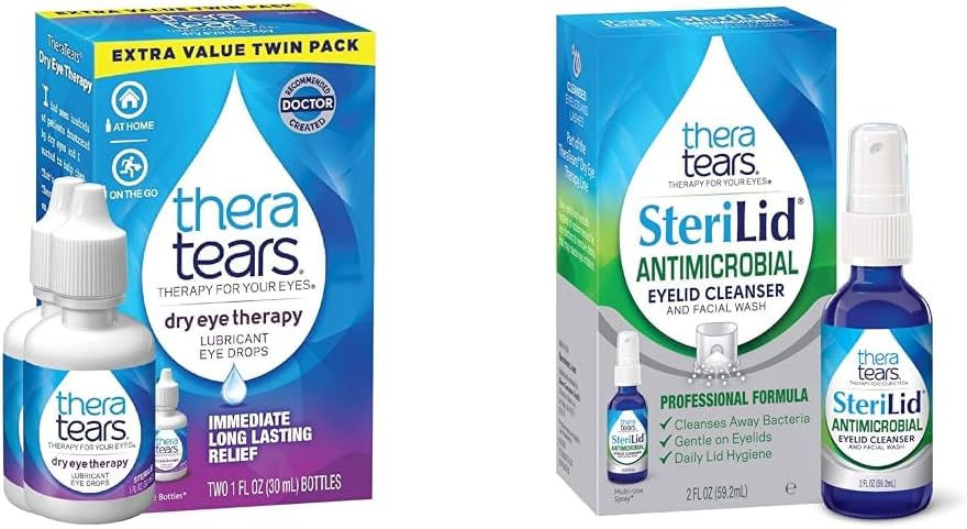 TheraTears Dry Eye Terapie Lubrifiant ochi picături pentru ochi uscat, 1 fl oz Sticla Twin Pack & SteriLid Eleid Cleanser și spălare a feței, pentru ochi iritați, 2 fl oz Spray