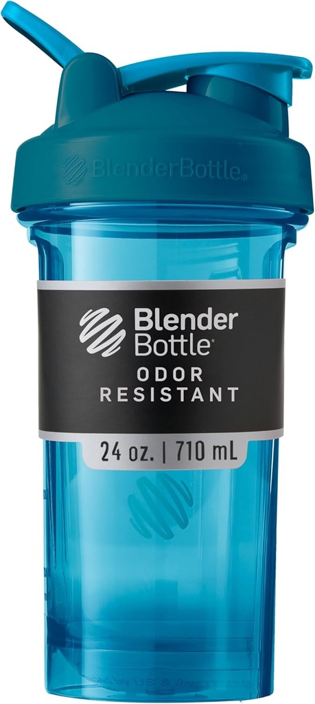 BlenderBottle Shaker Seria Pro Perfect pentru Shake-uri de proteine și antrenament înainte, 24-Ounce, Ocean Blue