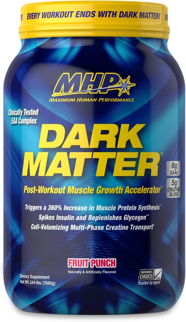 MHP Dark Matter Post Workout, Accelerator de recuperare, w/Multi faza Creatina, Waxy Porumb Carbohidrat, 6g EAAA, Punch de fructe, 20 Serviri, 55 Oz