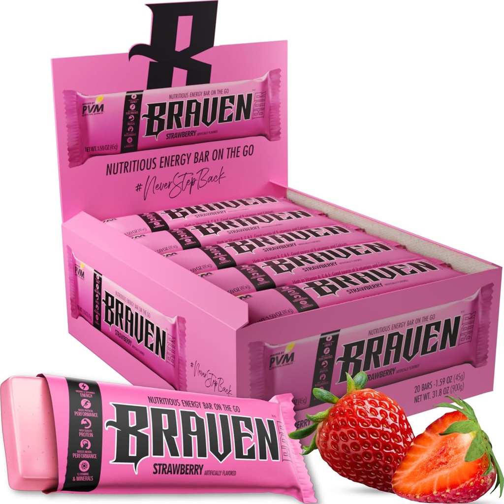 Braven Bar Strawberry Energy Bars (1,59 oz, pachet de 20) 