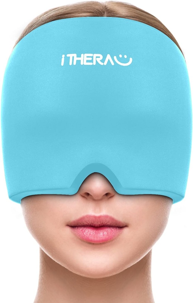 iTHEAU Migrene Relief Cap, Soothing Headache Hat, Gel Ice Pack Head Wrap with Hot and Cold Terapie, Headache Relief Cap pentru Sinus, Puffy Eyes, Tensiune și Stressure Relief Blue