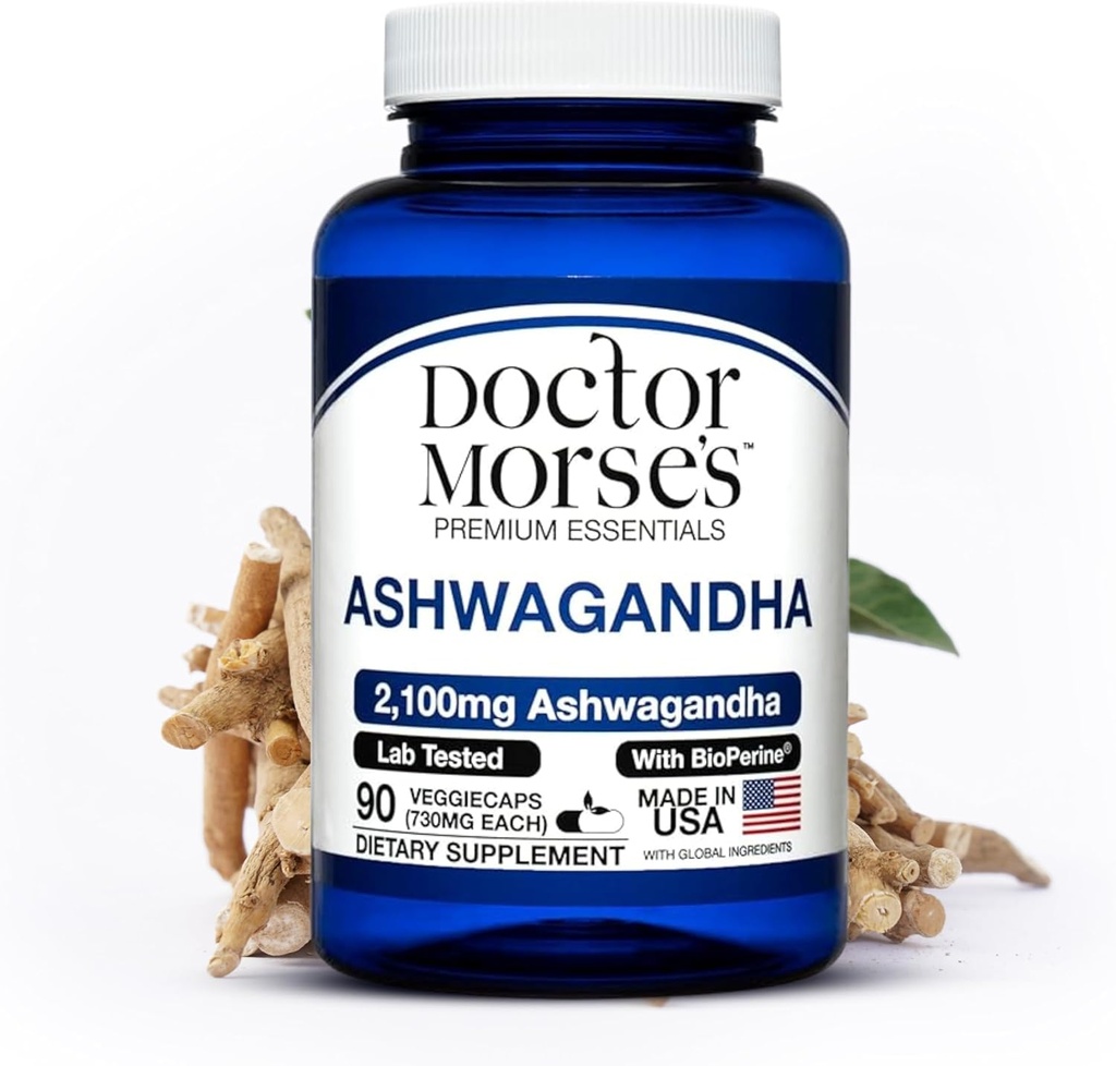 Ashwagandha 2100mg Supliment, Pudră pură Ashwagandha și extract de rădăcină, Bioperine Black Pepper, Made in FDA-Registrate, NSF-Certified Facility, Sprijină niveluri de stres sănătos, 90 capsule