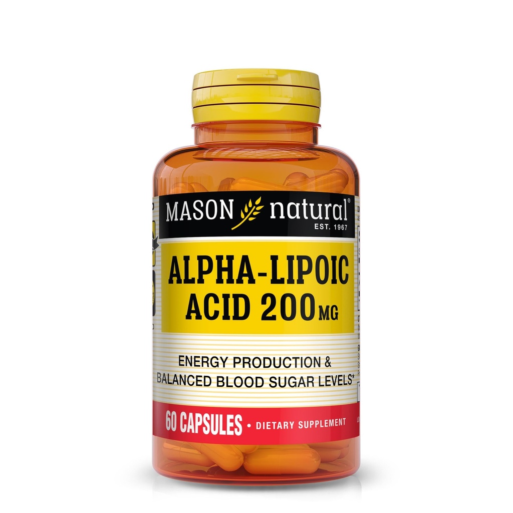 MASON NATURAL Alpha Acid lipoic 200 mg, susține producția de energie, Supliment alimentar, 60 capsule