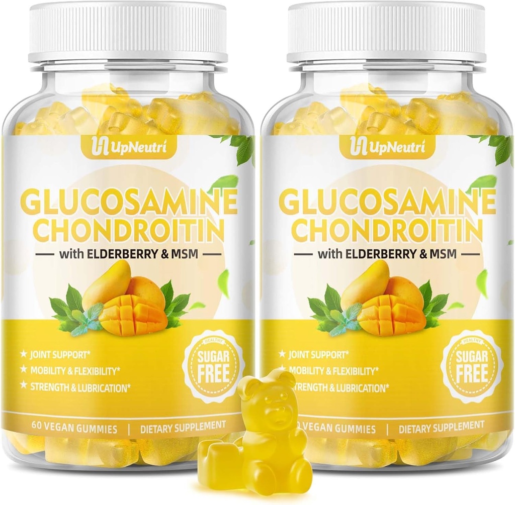 Glucozamină fără zahăr Chondroitin Gumies, extra Putere 1500mg Glucosamină cu Chondroitin MSM & Elderberry & Turmeric, Suplimentul comun de sprijin pentru bărbați și femei muta sănătatea comună gratuită