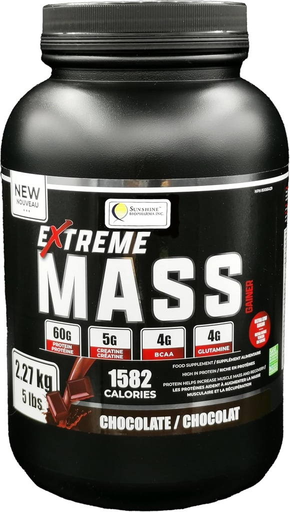 Extreme Mass Gainer Constructor musculare, 5 lbs (2,27 kg) Calorii scăzute de zahăr pentru antrenamente intense
