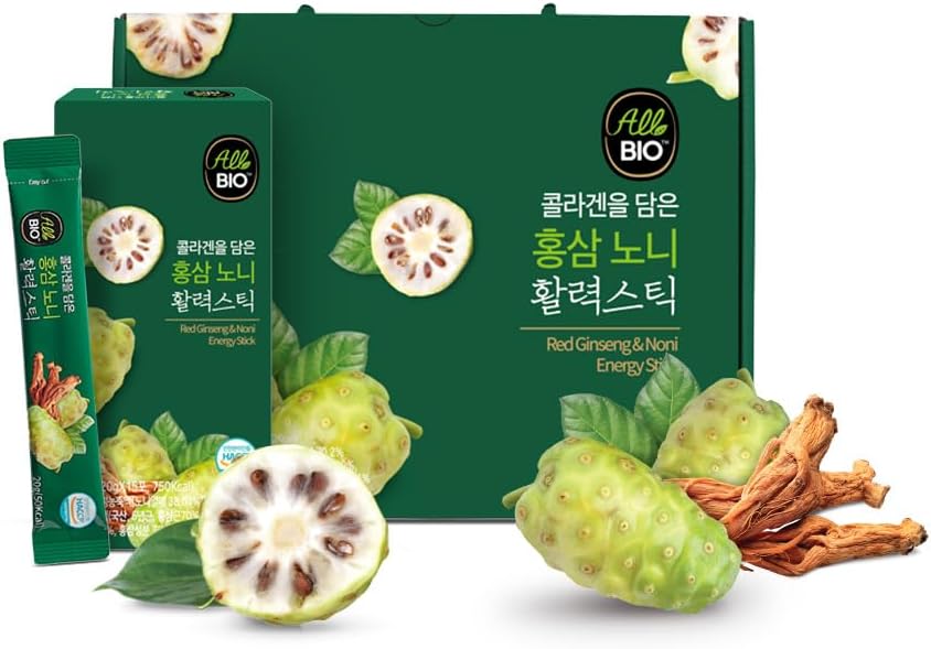 Java NONI suc extract Colagen Stick cu RED Ginseng - 0.7 oz x 45 Stick - 100% organic fermentat Noni cu Resveratrol - Daily Antioxidant Superfood pentru Suport Immune & Wellness de ALLBIO