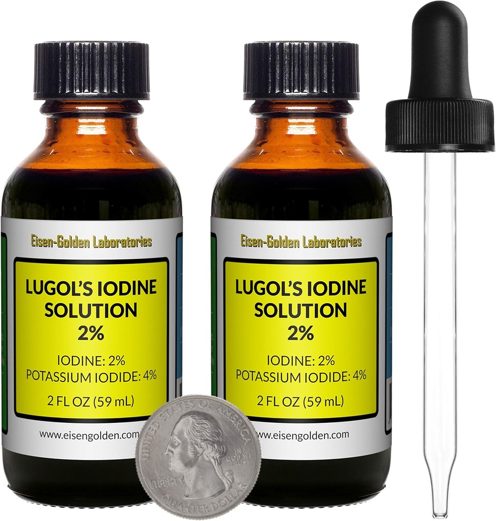 Iodul lui Lugol / 2% Soluţie / 4 Oz în două sticle de sticlă de chihlimbar / picături gratuite / SUA