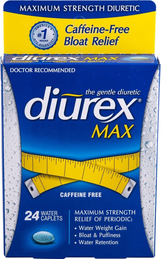 Diurex Max Caplete de apă Cafeina gratuit - 24 Caplete, pachet de 2