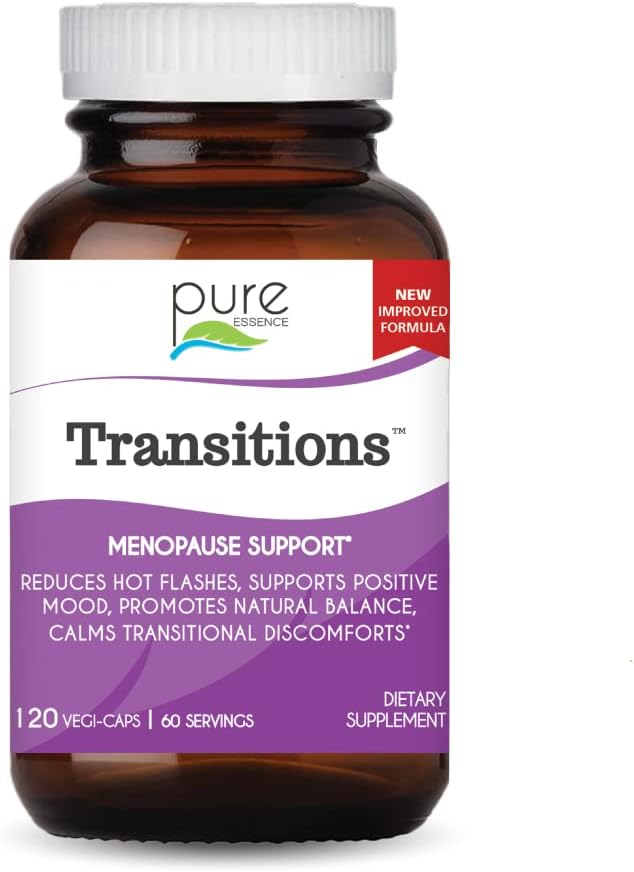 Pure Essence Labs Transitions Vitamine pentru femei, Menopauza Natural Supliment de ajutor pentru a promova echilibrul hormonal, Reduce Flash-uri fierbinți, Swings și transpirații de noapte, 120 capsule