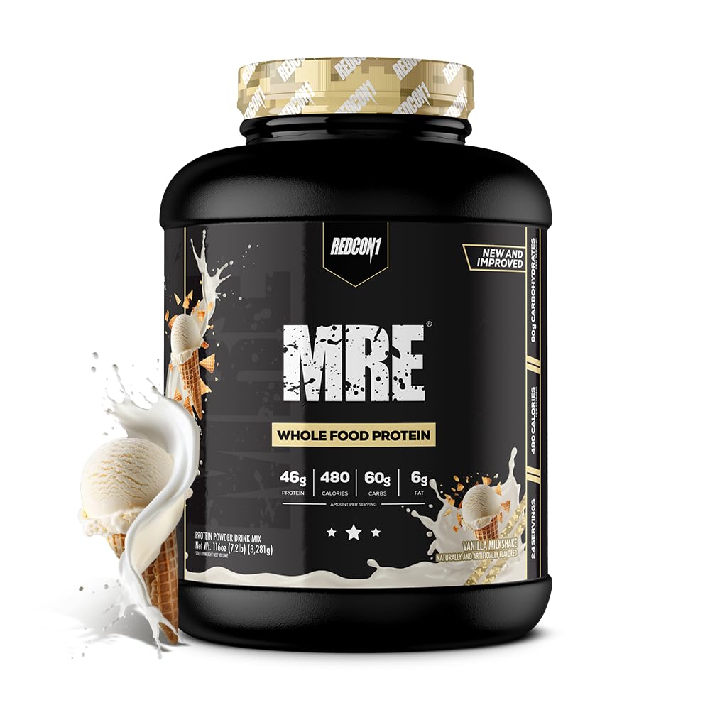 Pudră de proteine REDCON1 MRE, Vanilla Milkshake - Amestec de proteine de înlocuire de masă Produs cu ulei MCT și alimente întregi - Proteine cu ingrediente naturale pentru a ajuta la recuperarea musculare (25 Serviri)