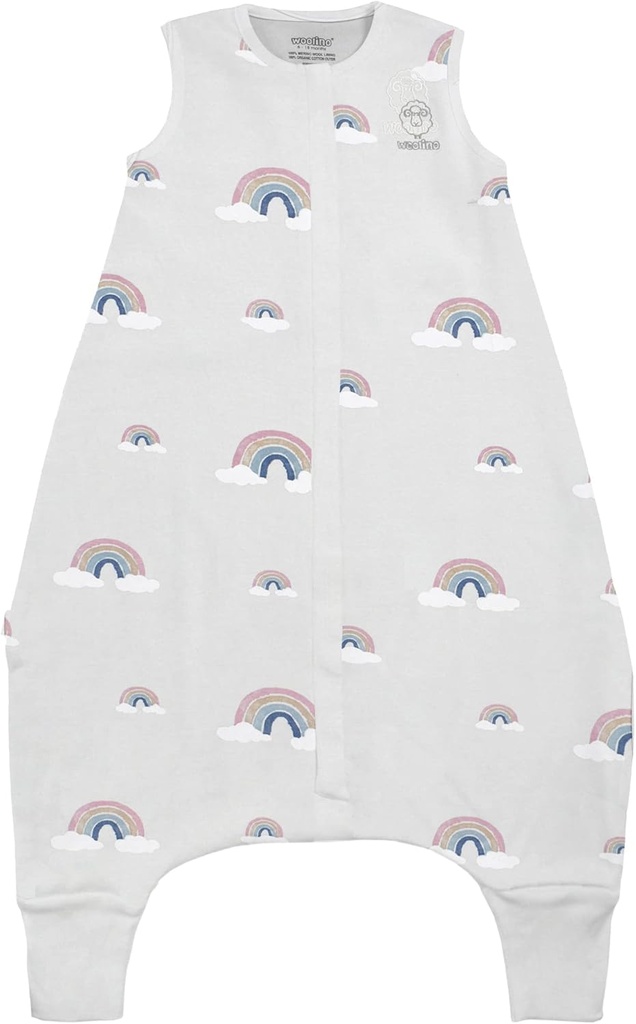 Woolino 4 Sezonul Baby Sleep Bag cu picioare, Merino Wool and Organic Cotton Walker Sleep Sack, Toddle Sleeping Bag, 18-36m, Rainbow