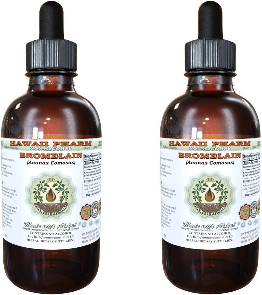 Bromelain Extract lichid fără alcool, Bromelain (Ananas Comosus) Pulbere uscată Glicerit Hawaii Pharm naturale Herbal Supliment 2x4 oz