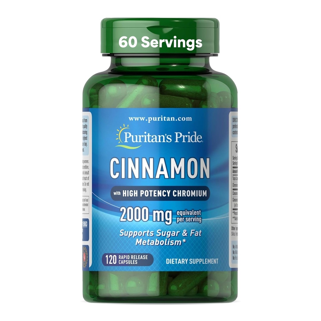 Scorţişoară Puritan 875 mg (2000 mg echivalent) cu crom de mare potenţă, susţine zahăr, grăsime şi metabolism nutrient sănătos, energie celulară, 2 luni de aprovizionare, 120 capsule cu eliberare rapidă