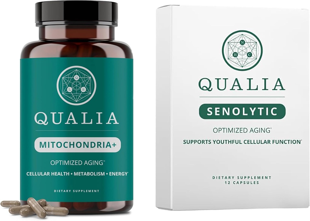 Qualia Life Sciences Bundle Qualia Mitocondria+ & Qualia Senolitic, Suplimente pentru imbatranire care sustine repararea si intinerirea optima a celulelor