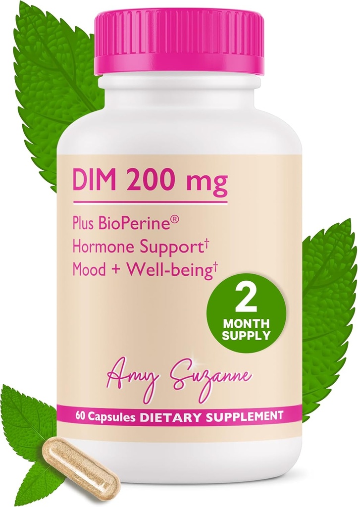 200 DIM Supliment pentru femei - Metabolism estrogen și armonie hormonală pentru menopauză, Perimenopauza și suport PMS - DIM Plus Bioperine pentru suport de stare de spirit - 60 zile de aprovizionare, Vegan