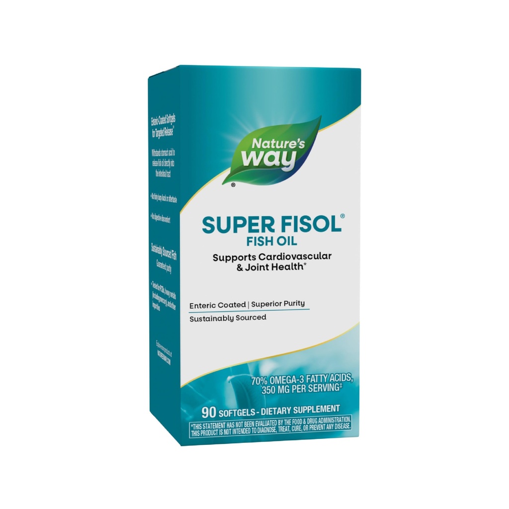 Natura's Way Super Fisol Fish Oil, Enteric Coated, Supports Cardiovascal and Joint Health*, Mega Potency Omega-3s, 90 Softgels (Packaging May Vary)
