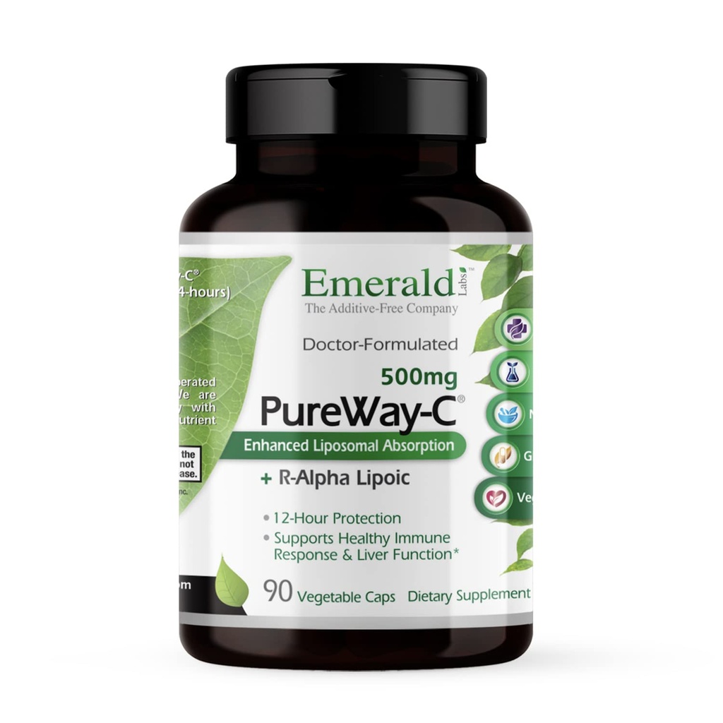 EMERALD LABS PureWay-C - Supliment de suport hepatic şi imun cu acid lipoic R-Alpha* - Vitamina C cu acţiune rapidă de absorbţie - 90 Capsule vegetale (45 de zile de aprovizionare)