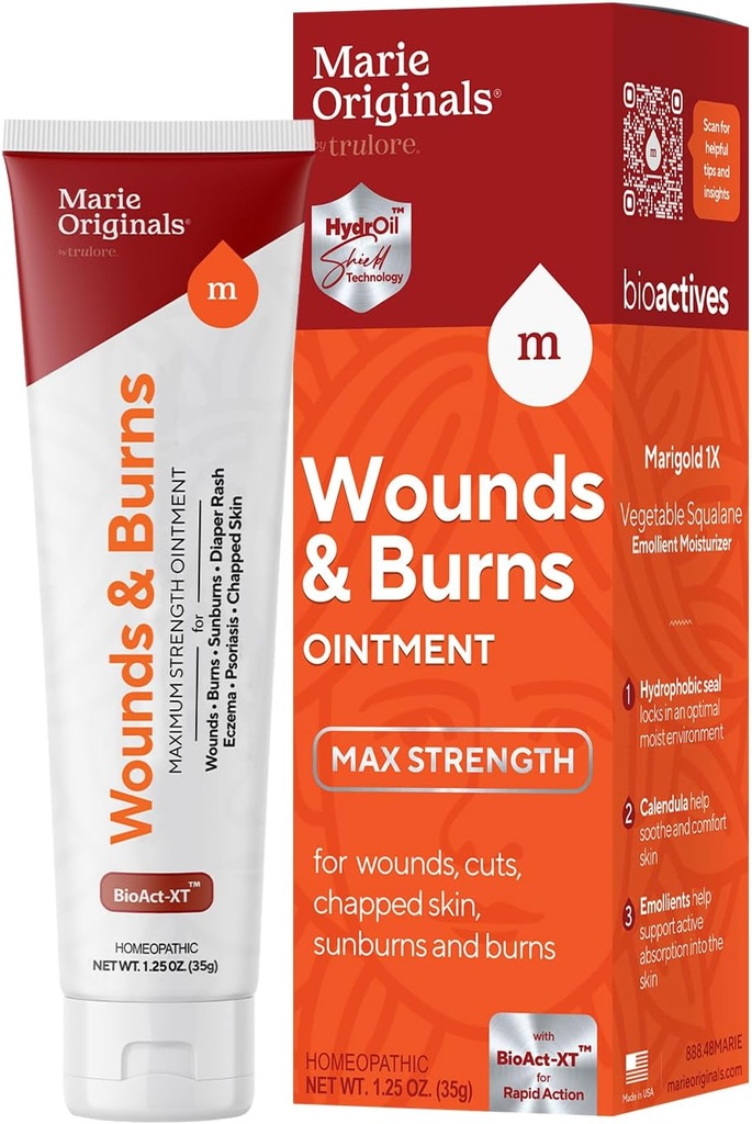 Marie Originals All-Natural Skin Repair and Burn Cream Ointment | First Aid Ointment | Accelerate Wound Healing for General Wounds, Chapped Hands, Cold Sores, Eczema, Psoriasis & Burn. 1.25oz