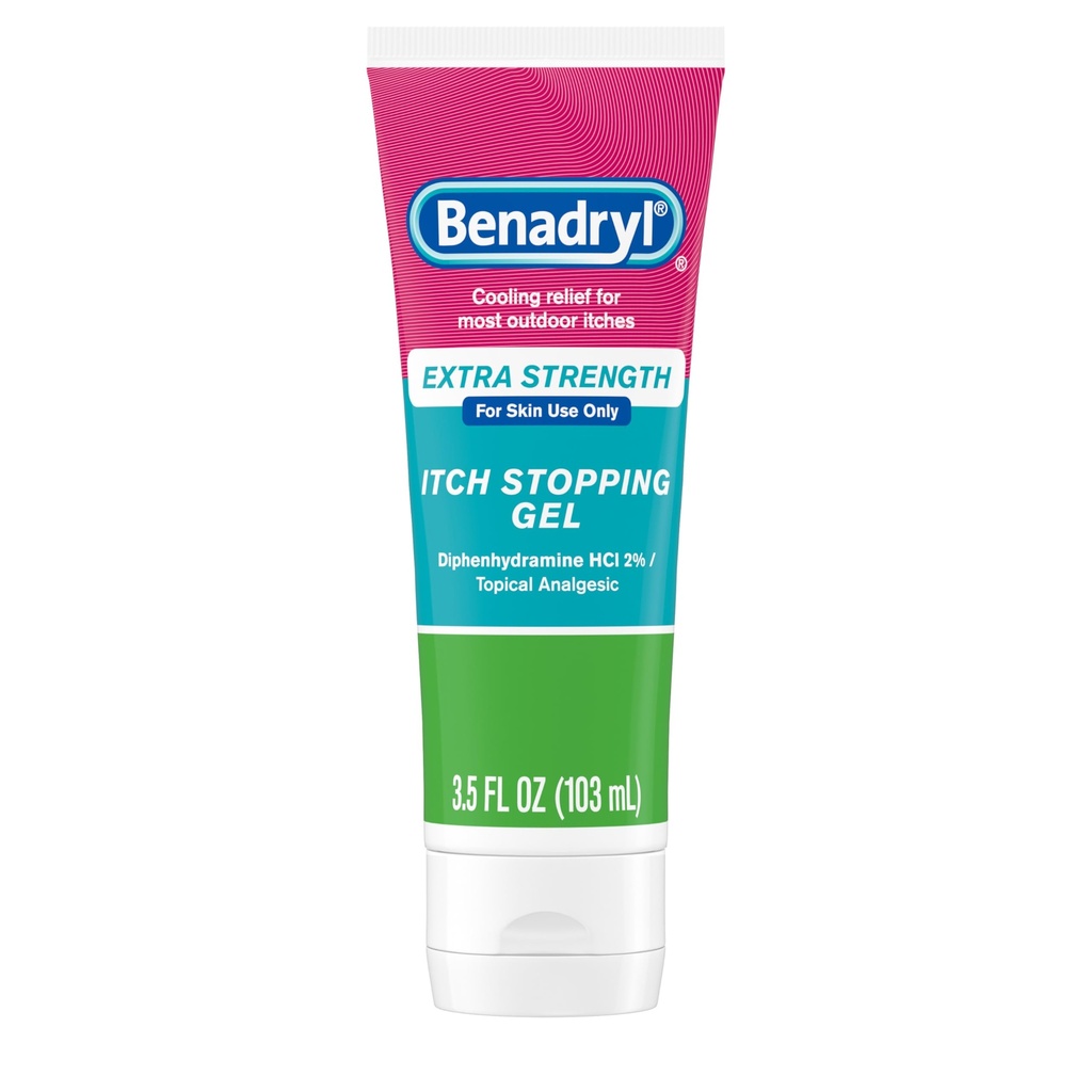 Benadryl Extra Force Anti Itch Relief Gel, 2% Difenhidramină HCl, Ajutor de insecte Bites, Sunburn & More, Mare pentru Camping Essentials, 3.5 fl oz