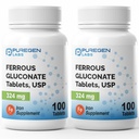 Puregen Labs Ferrous Gluconate 324 mg [High Potenty] Supliment de fier, blând pe Treasure 