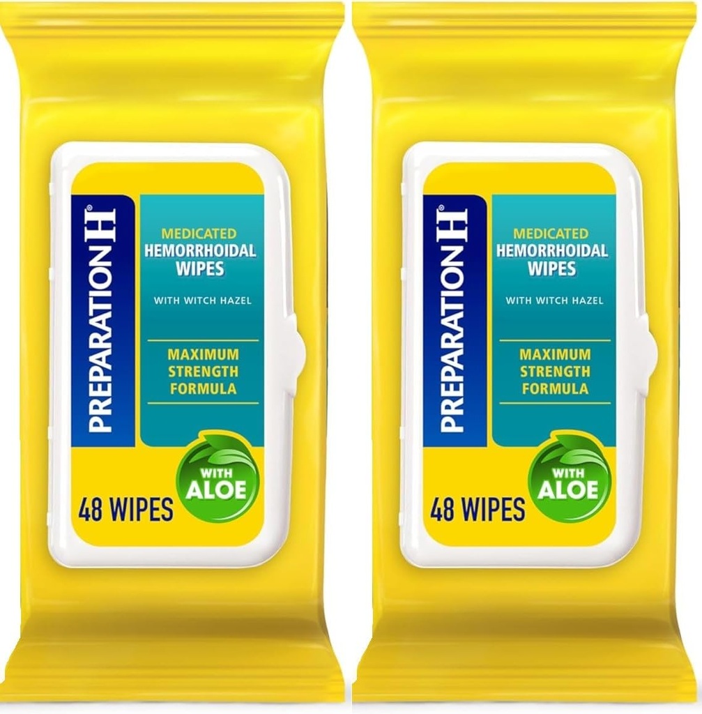 Preparare H Hemoroizi Flushable Wipes with Witch Hazel for Skin Iritation Relief - 48 Count (Pachet de 2)