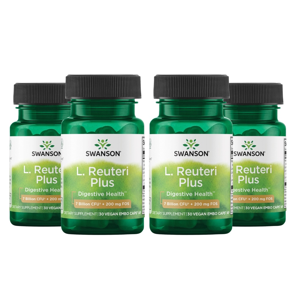 Swanson L. Reuteri Probiotic Plus w/L. Rhamnosus L. Acidophilus & FOS Prebiotic Digestive Support - Promovează Gut Health w/ 7 Billion CFU per capsulă - (30 Veggie capsule) (4 ambalaj)