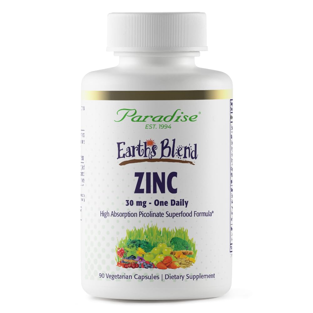 Paradise Herbs Zinc Suplimente cu Picolinat şi Naturi C, pentru Suport Imun, Super Potent, Ultra Pure, Gluten Free, Non-GMO, Vegan, 30 mg, 90 Capsule