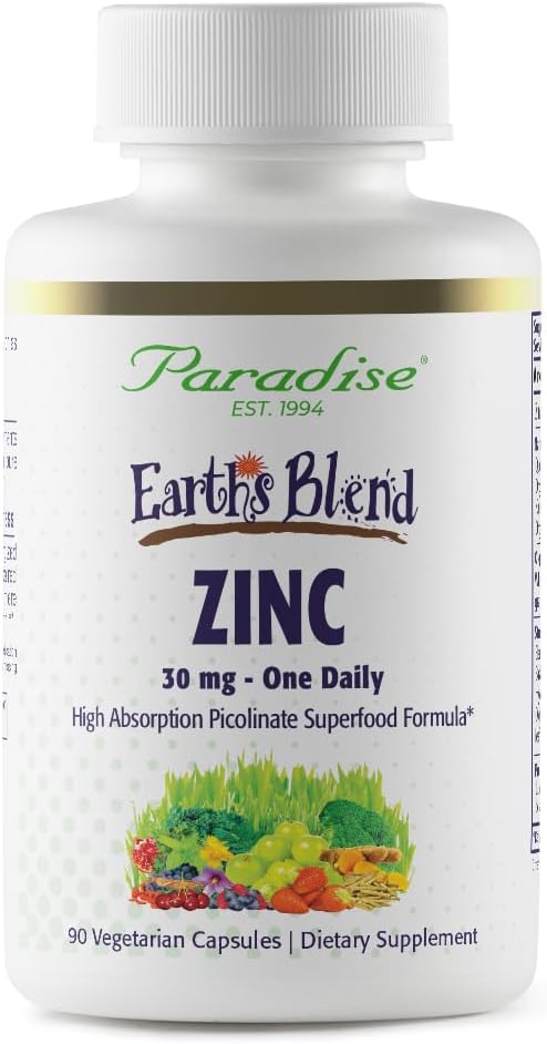 Paradise Herbs Zinc Suplimente cu Picolinat şi Naturi C, pentru Suport Imun, Super Potent, Ultra Pure, Gluten Free, Non-GMO, Vegan, 30 mg, 90 Capsule