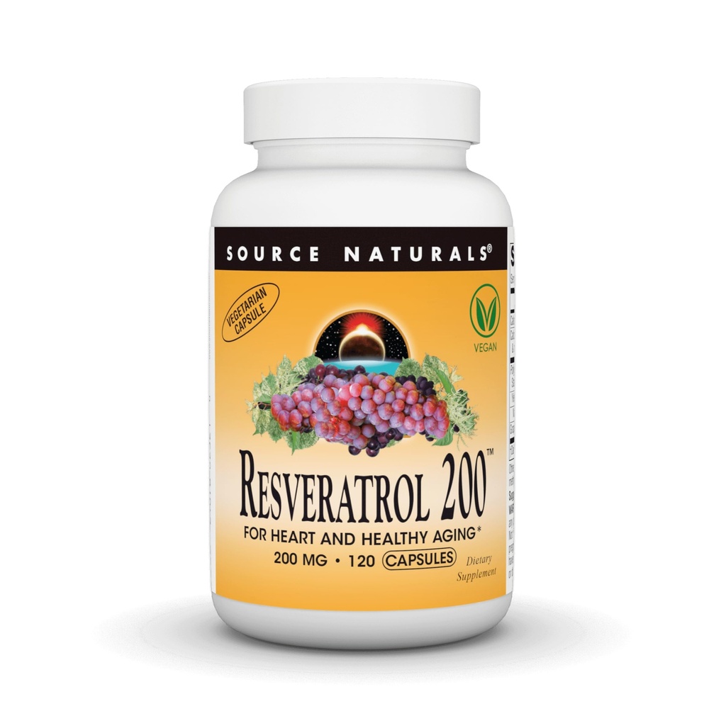 Sursa Naturals Resveratrol 200 mg pentru inima si imbatranire sanatoasa - 120 Capsule vegetariene