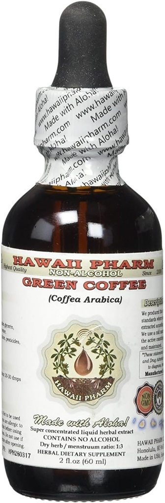 Extract lichid fără alcool de cafea verde, cafea verde (Coffea Arabica) Bean uscat Glicerite Hawaii Pharm naturale Herbal Supliment 2 oz