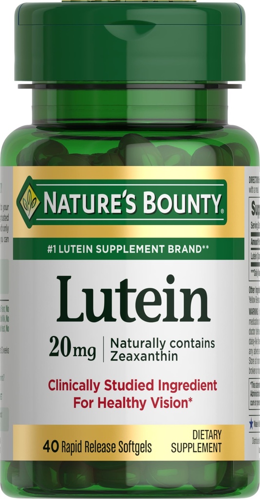 Natura lui Bounty Lutein pastile, Suplimente pentru sănătatea ochilor și vitamine, Suport Vision Health, 20 mg, 40 Softgels