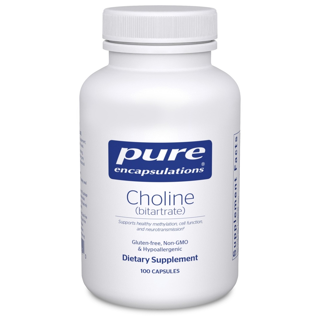 Încapsularea pură Choline (Bitartrate) - 275 mg Choline (Bitartrate) - Susţine metilarea, sănătatea creierului şi funcţia celulelor* - Foarte biodisponibilă - Vegan & Non-GMO - 100 capsule