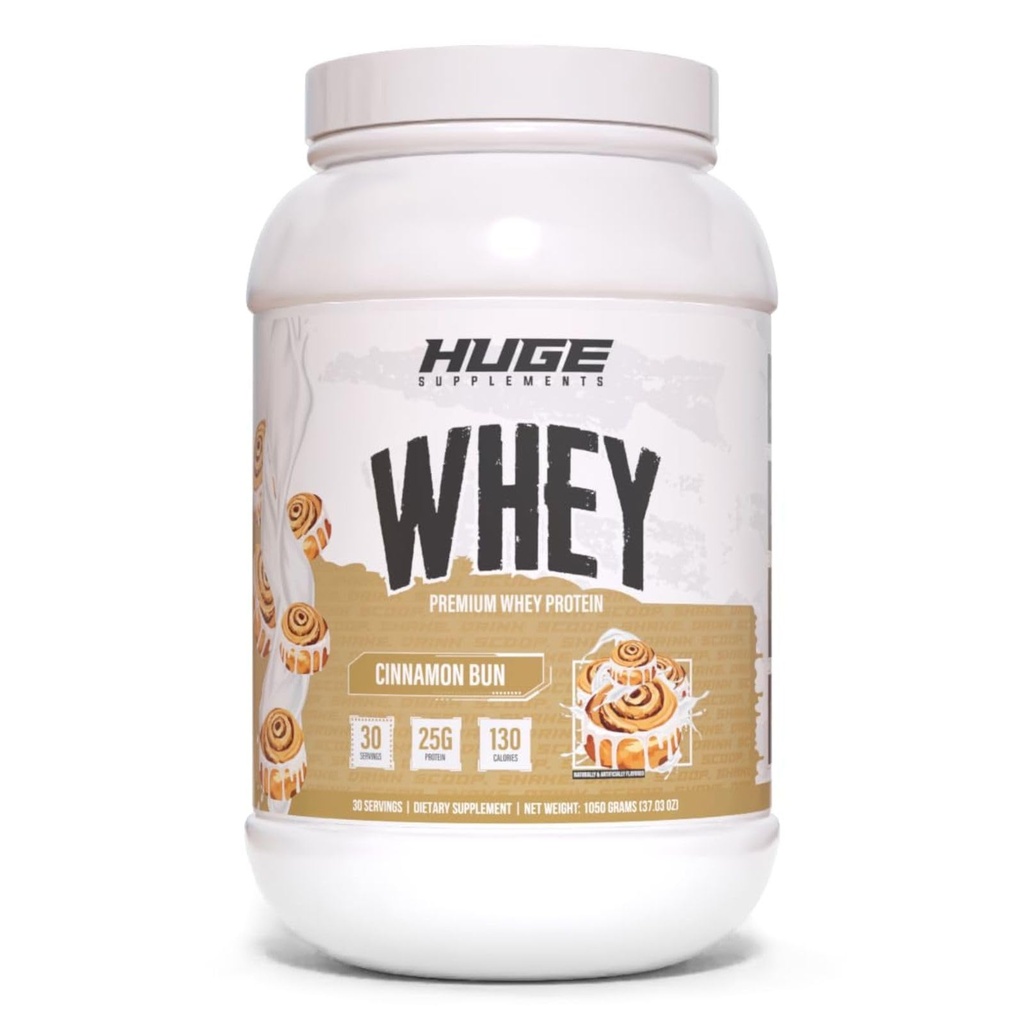 Uriaşă Whey, Pulbere de proteine pentru câştig muscular, 25g Proteine, 12g EAA, susţine creşterea musculară, performanţă şi recuperare (Cinnamon Bun, 30 Servings)