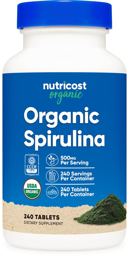 Nutricost Spirulina organic 500mg, 240 comprimate - Gluten gratuit, non-GMO