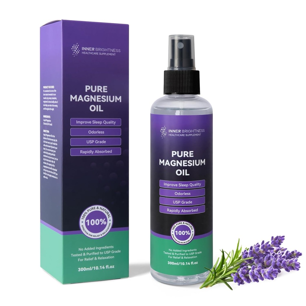 Ulei de magneziu pentru picioare si somn, ulei de magneziu pur Spray organic Magneziu Natural Spray - USP grad Magneziu Supliment - Big 10oz, 100% Natural & Pur pentru musculare & Skin Health