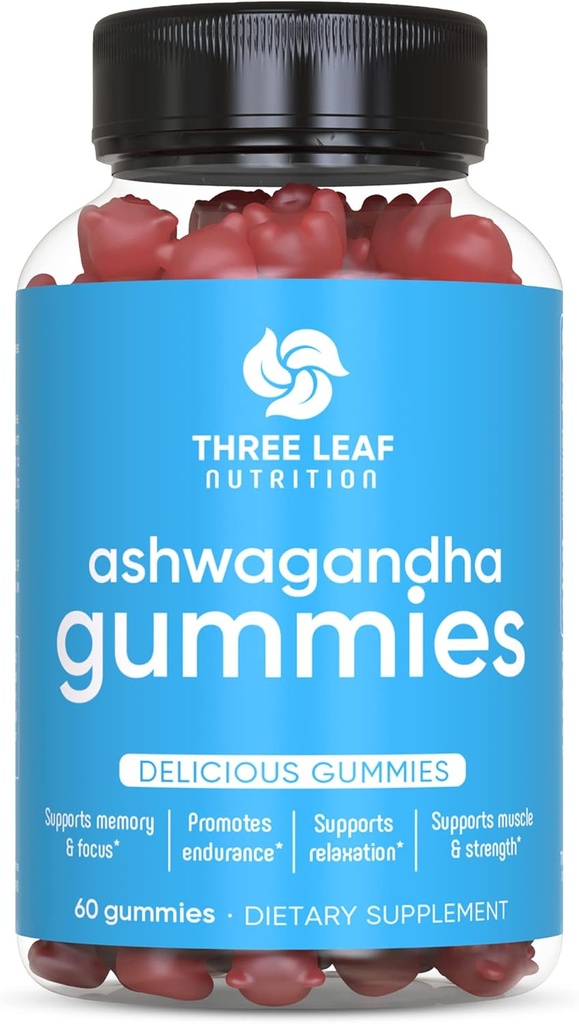 Gumiile Ashwagandha pentru barbati si femei - Suplimentele Ashwagandha sustin concentrarea, memoria, calmul si energia - Ashwagandha Extract Gummy - 60 Gummies