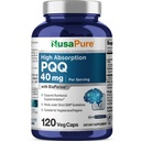NusaPure PQQ Supliment 40 mg, 120 Veggie Capsule, Non-GMO, Pyrrolochinolină Chinonă Sare disodică, Bioperină