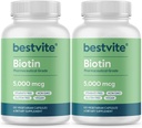 BESTVITE Biotin 5000mcg (240 Capsule vegetariene) (120 x 2) - Fără Stearet - Fără agenți de flux - Vegan - Non OMG - Gluten Free - Păr, Piele, Nails