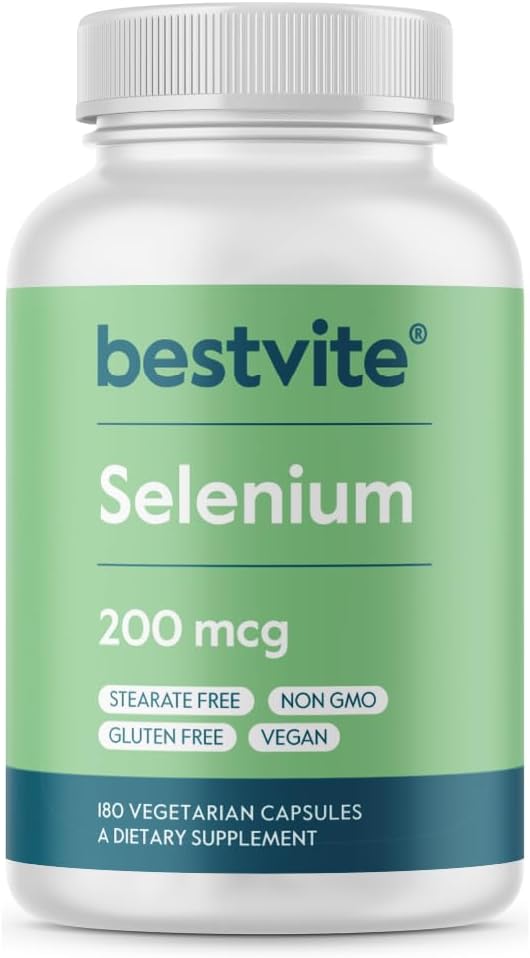 BESTVITE Seleniu 200mcg (180 capsule vegetariene) - Fără Stearete - fără agenți de flux - Vegan - Non-GMO - Gluten Free