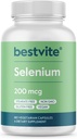 BESTVITE Seleniu 200mcg (180 capsule vegetariene) - Fără Stearete - fără agenți de flux - Vegan - Non-GMO - Gluten Free