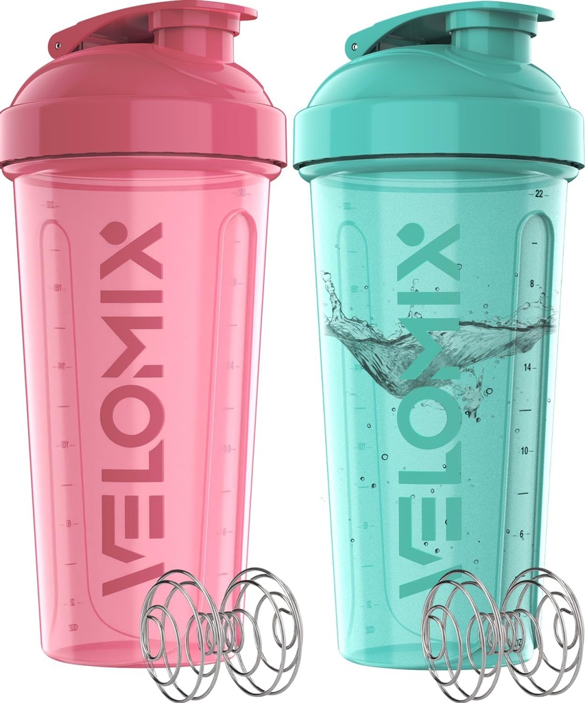 VELOMIX -2 Pack- 28 oz Proteina Shaker Sticle pentru proteine Mixes - 2x sârmă Whisk 