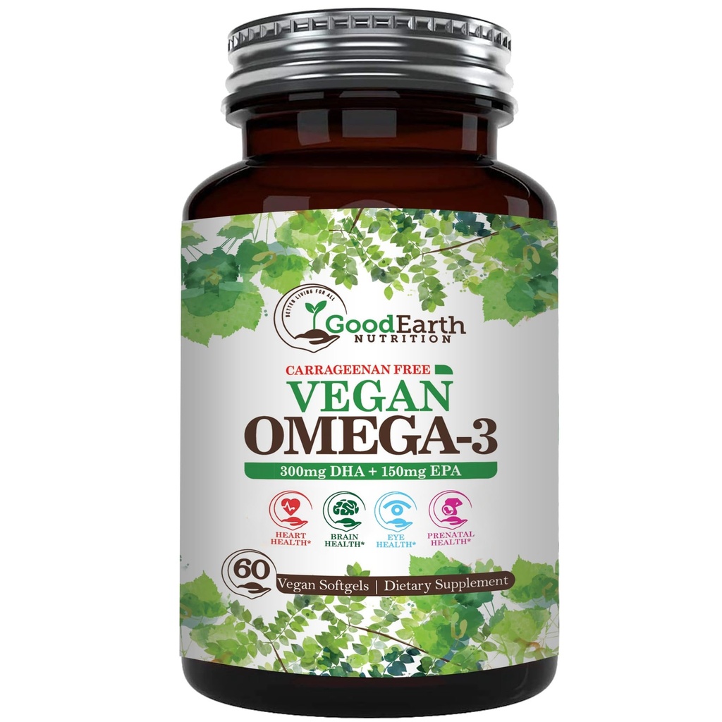 Vegan Omega 3 - Carrageenan Free Plant based Algal DHA/EPA- 60 Veggie Softgels - Suporturi Brain, Heart & Prenatal Health - Suplimente esentiale pentru acizi grași