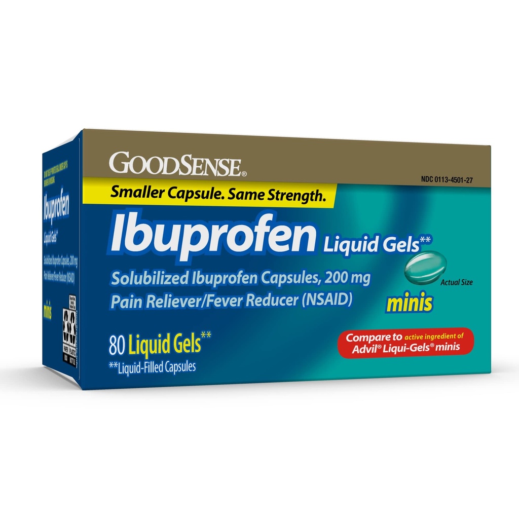 GoodSense Ibuprofen Mini-Gels lichid, 200 mg, capsule cu lichid, Pain Reliever și Reductor de febră, 80 Conte