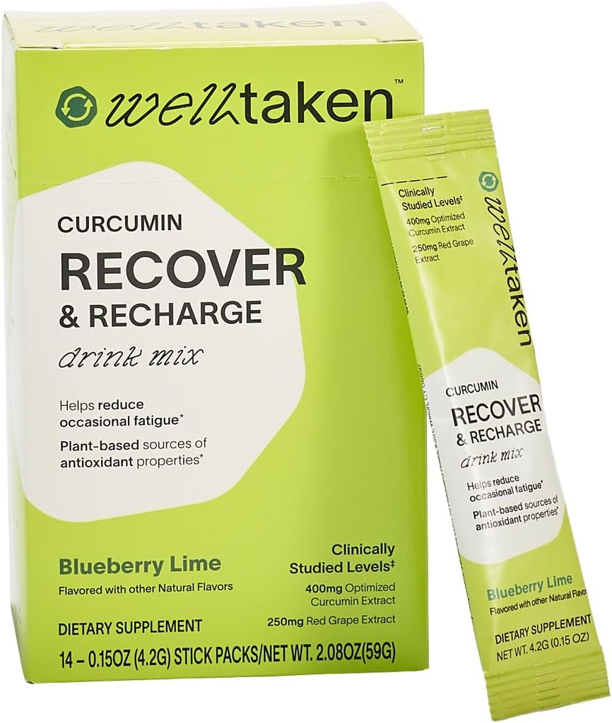 Curcumina Turmeric de recuperare pulbere - Lămâie de afine, 14ct cutie - 400mg Optimizat Curcumina, rodie, struguri rosii - Ajuta la reducerea ocazionala OBZN 