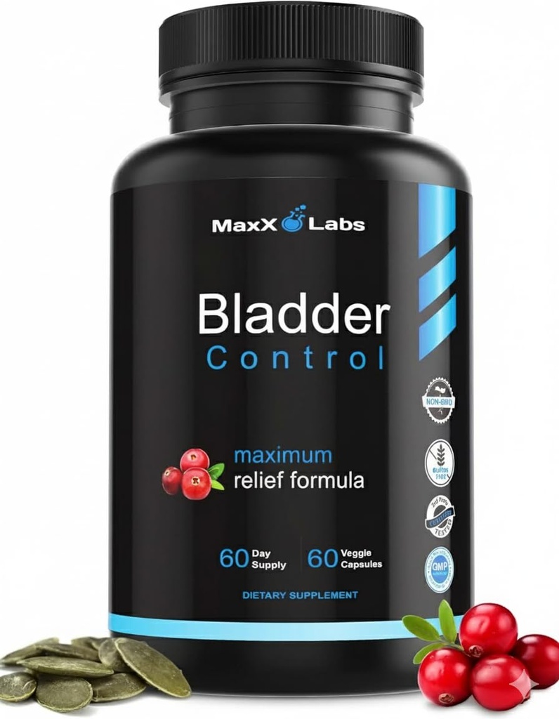 Controlul vezicii urinare Supliment - Controlul vezicii urinare pastile - Blend potent de ulei de semințe de dovleac, Extract de merișoare și vitamina D3 - Tratamentul infecției cu tract urinar pentru femei și bărbați - 60Ct