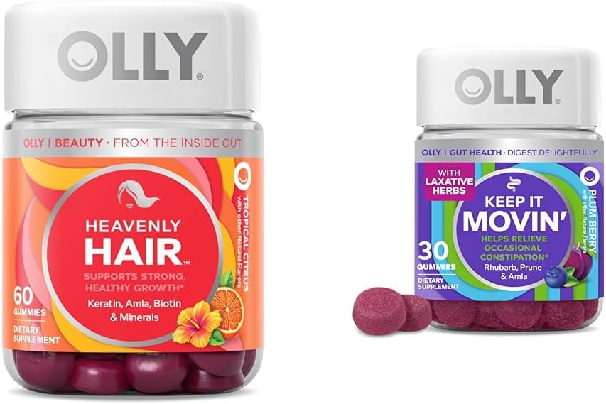 Gume de păr OLLY cu keratină & Biotină și gume de relief constipație cu rubarbă & Prune - 60 + 30 Conte