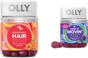 Gume de păr OLLY cu keratină & Biotină și gume de relief constipație cu rubarbă & Prune - 60 + 30 Conte