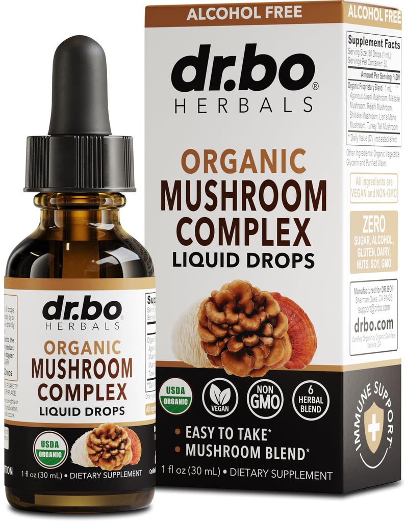 Organic Lions Mane Mushroom Complex - supliment de ciuperci picaturi lichide Tinctura pentru focus, Ceaţă, Suplimente pentru sănătatea creierului - Vegan, Herbal Organic Lion Mane ciuperci, Reishi, Turcia extract de coada 1 oz