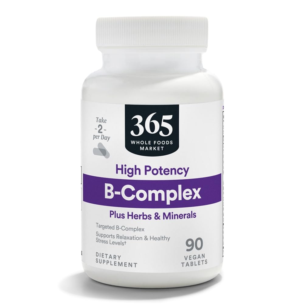 365 de Whole Foods Market, Complex de vitamina B de mare potenta cu tablete de suport pentru plante, 90 CT